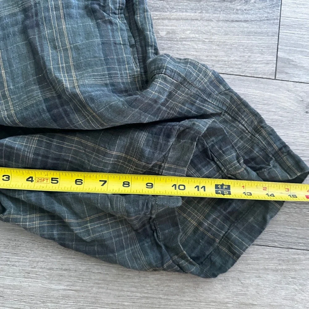 Tommy Bahama Mens 32 Plaid Linen Silk Blend Shorts Dark Green Brown Flat Front